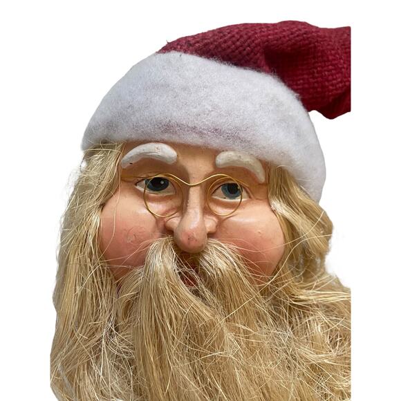 Vintage Grapevine Santa Claus Folk Art Handmade Christmas Wreath Moon Jute Beard - Picture 3 of 9